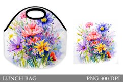 Flowers Lunch Bag Sublimation. Wildflowers Lunch Bag Design Product Image 1