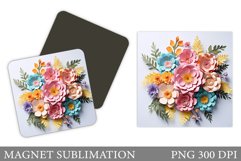Flowers Magnet Design. 3D Paper Flowers Magnet Sublimation Product Image 1