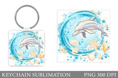 Dolphin Square Keychain. Dolphin Keychain Sublimation Product Image 1