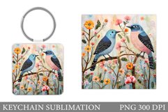 Birds Keychain Design. Flowers Keychain Sublimation Product Image 1