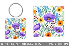 Flowers Keychain Sublimation. Summer Flowers Keychain Design Product Image 1