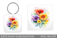Gerbera Keychain Sublimation. Watercolor Flowers Keychain Product Image 1