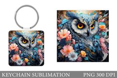 Owl Keychain Design. Flowers Keychain Sublimation Product Image 1