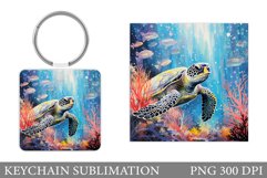 Turtle Keychain Sublimation. Sea Turtle Keychain Design Product Image 1