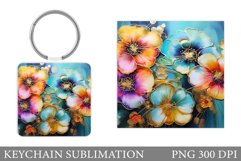 Flowers Keychain Design. Flowers Square Keychain Sublimation Product Image 1