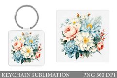 Flowers Keychain Design. Flowers Square Keychain Sublimation Product Image 1