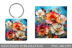 Flowers Keychain Sublimation. Flowers Square Keychain Design Product Image 1