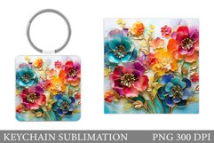 Flowers Keychain Sublimation. Flowers Square Keychain Design Product Image 1