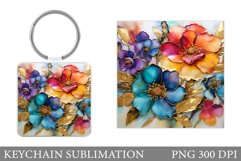 Flowers Keychain Design. Flowers Square Keychain Sublimation Product Image 1