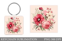 Flowers Keychain Design. Floral Keychain Sublimation Product Image 1