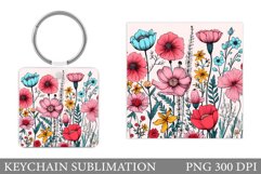 Flowers Keychain Sublimation. Flowers Keychain Design Product Image 1