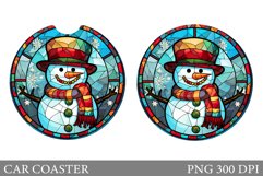 Snowman Car Coaster. Stained Glass Car Coaster Sublimation Product Image 1