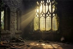 Sunlight pouring into an abandoned gothic chapel Product Image 1