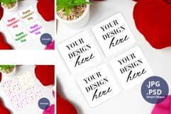 Four Square Coasters Mockup Valentine's Day, PSD PNG Mockup Product Image 1