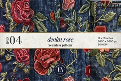 Embroidered Denim Digital Paper| Rose Denim Pattern Product Image 1