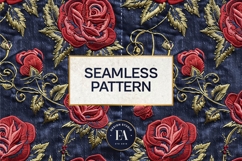 Embroidered Denim Digital Paper| Rose Denim Pattern Product Image 3