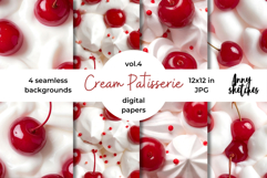 Cream and Cherry Digital Paper Kit Rococo Patterns Product Image 1