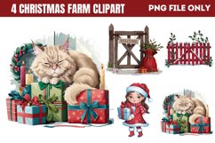 Cute Watercolor Christmas Farm Clipart PNG Product Image 1