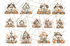 Watercolor Halloween Cottage Clipart, Ghosts &amp; Pumpkins Png Product Image 5