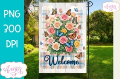 Welcome Garden Flag Sublimation Design PNG, floral flag png Product Image 1