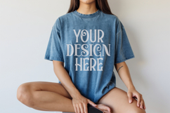 Denim Comfort Colors 1717 T-shirt Mockups, Real Model Product Image 1