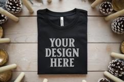 Christmas Bella Canvas 3001 Black Folded Tshirt Mockup Product Image 1