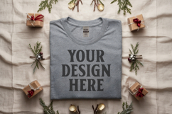 Gildan 5000 Sport Grey Folded Christmas Mockup, G5000 mockup Product Image 1