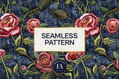 Embroidered Denim Digital Paper| Rose Denim Pattern Product Image 3