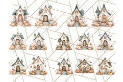Watercolor Halloween Cottage Clipart, Ghosts &amp; Pumpkins Png Product Image 6