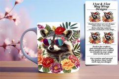 Raccoon &amp; Floral Mug Wrap Design for Sublimation Product Image 1