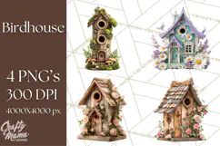 Cottagecore Birdhouse Clipart PNG, Whimsical Fairy Houses Product Image 1