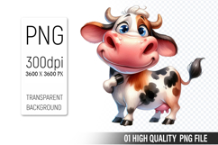 Cute Cow, Animal Sublimation Clipart PNG Product Image 1