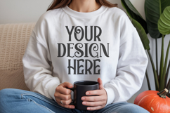 White Gildan 18000 Mockup, Sweatshirt Crewneck Mockups Product Image 1