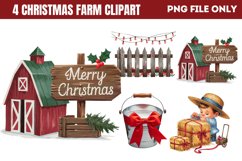 Cute Watercolor Christmas Farm Clipart PNG Product Image 1