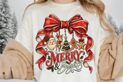 Merry and Bright Christmas Bow PNG, Vintage Holiday Santa Product Image 1