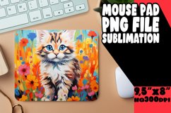 Vibrant Cat and Flowers Mouse Pad Design PNG Product Image 1