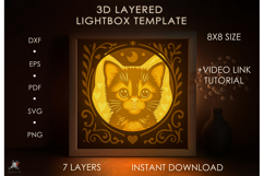 Kitten Little Cat Animal Lightbox SVG Papercut template Product Image 1