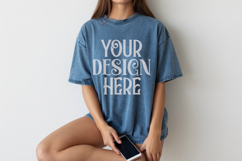 Denim Comfort Colors 1717 T-shirt Mockups, Real Model Product Image 1