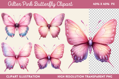 Gilter Pink Butterfly Clipart PNG Product Image 1