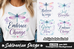 Watercolor Dragonfly Inspirational Quotes Sublimation PNG Product Image 1