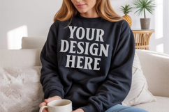 Black Gildan 18000 Crewnwck Sweatshirt Mockup, gildan 18000 Product Image 1