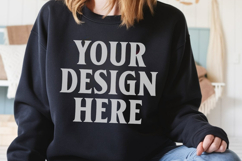 Gildan 18000 Black Mockup , Crewneck Sweatshirt Boho Mock-up Product Image 1