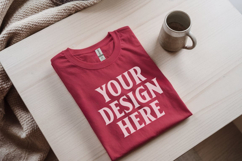 Gildan 64000 Red Folded Tshirt Mockup Product Image 1