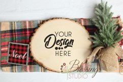 Round Wood Slice Sign with Bark Edges Mockup Photo Christmas Product Image 1