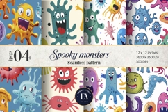 Cute baby monster Digital Paper | Spooky Bacteria Pattern Product Image 1