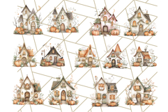 Watercolor Halloween Cottage Clipart, Ghosts &amp; Pumpkins Png Product Image 7