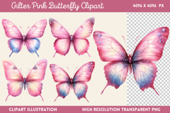 Gilter Pink Butterfly Clipart PNG Product Image 1