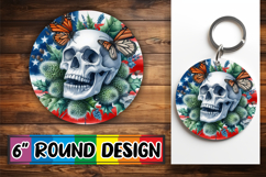 Joyful Circle Keychain Sublimation PNG, Skull USA Product Image 1