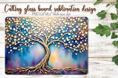 Beautiful Gold Tree glass kitchen cutting board design PNG Product Image 1