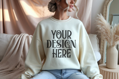Sand Gildan 18000 Crewneck Sweatshirt Mockups,G18000 Product Image 1